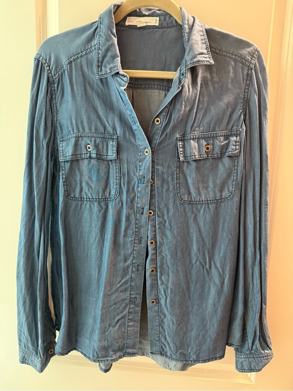 Love Tree Blue Women's Denim-Style Button Down Shirt